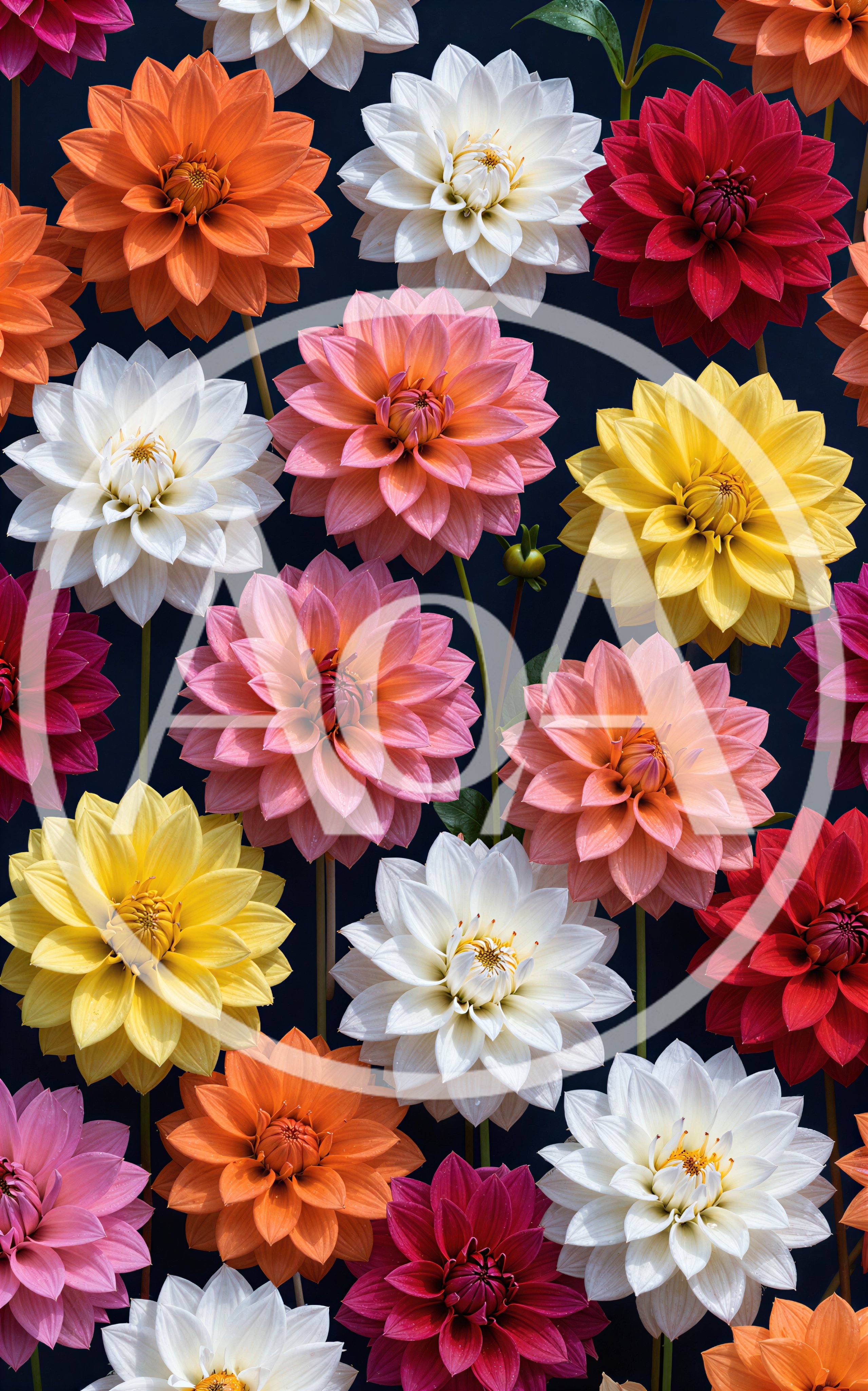 Vibrant Multi-Colored Dahlia Flowers Pattern