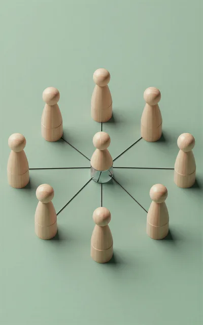 Wooden Peg Figures Connected In A Network