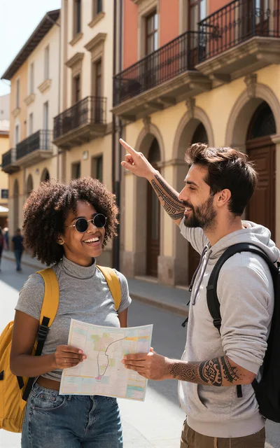Young Couple Exploring City Streets With Map