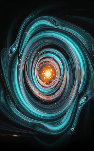 Abstract Digital Swirl Of Glowing Cyan And Orange Light