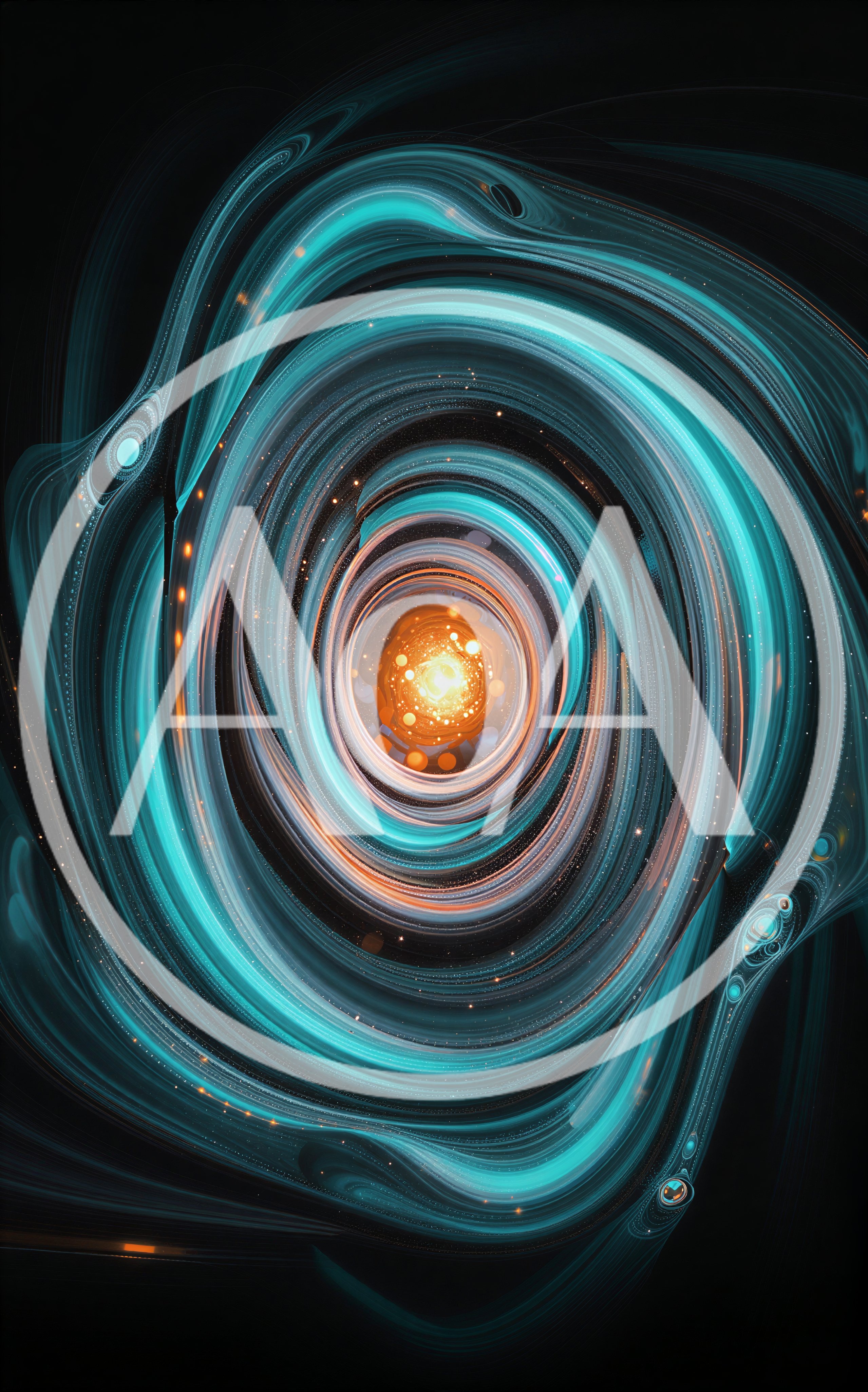 Abstract Digital Swirl Of Glowing Cyan And Orange Light