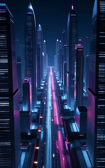 Futuristic Cyberpunk Cityscape With Glowing Neon Skyscrapers