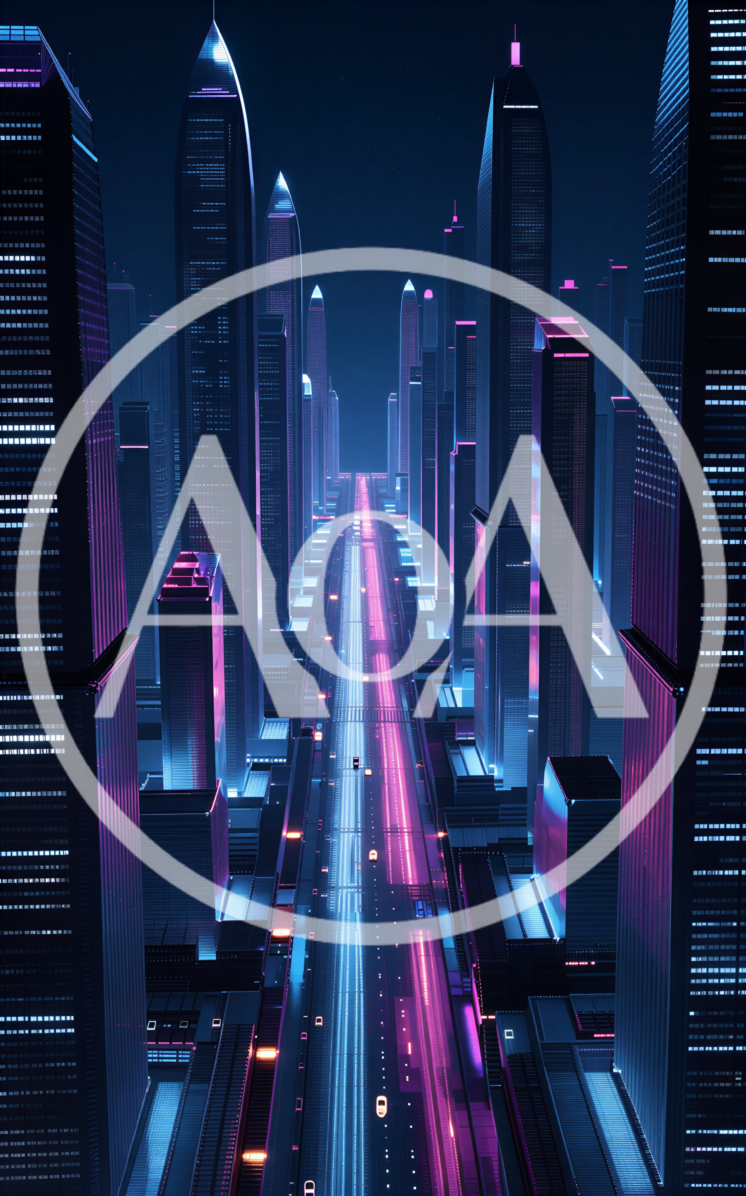 Futuristic Cyberpunk Cityscape With Glowing Neon Skyscrapers