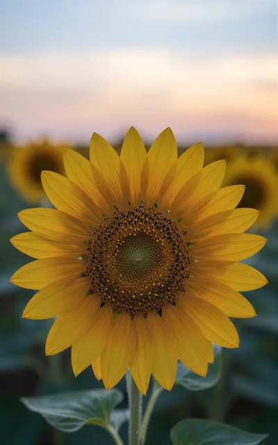 Single Sunflower Bloom in a Field at Sunset