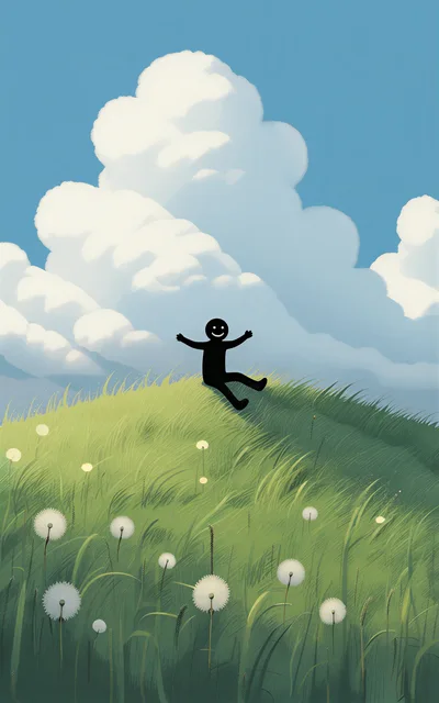Happy Stick Figure Sitting On A Grassy Hill