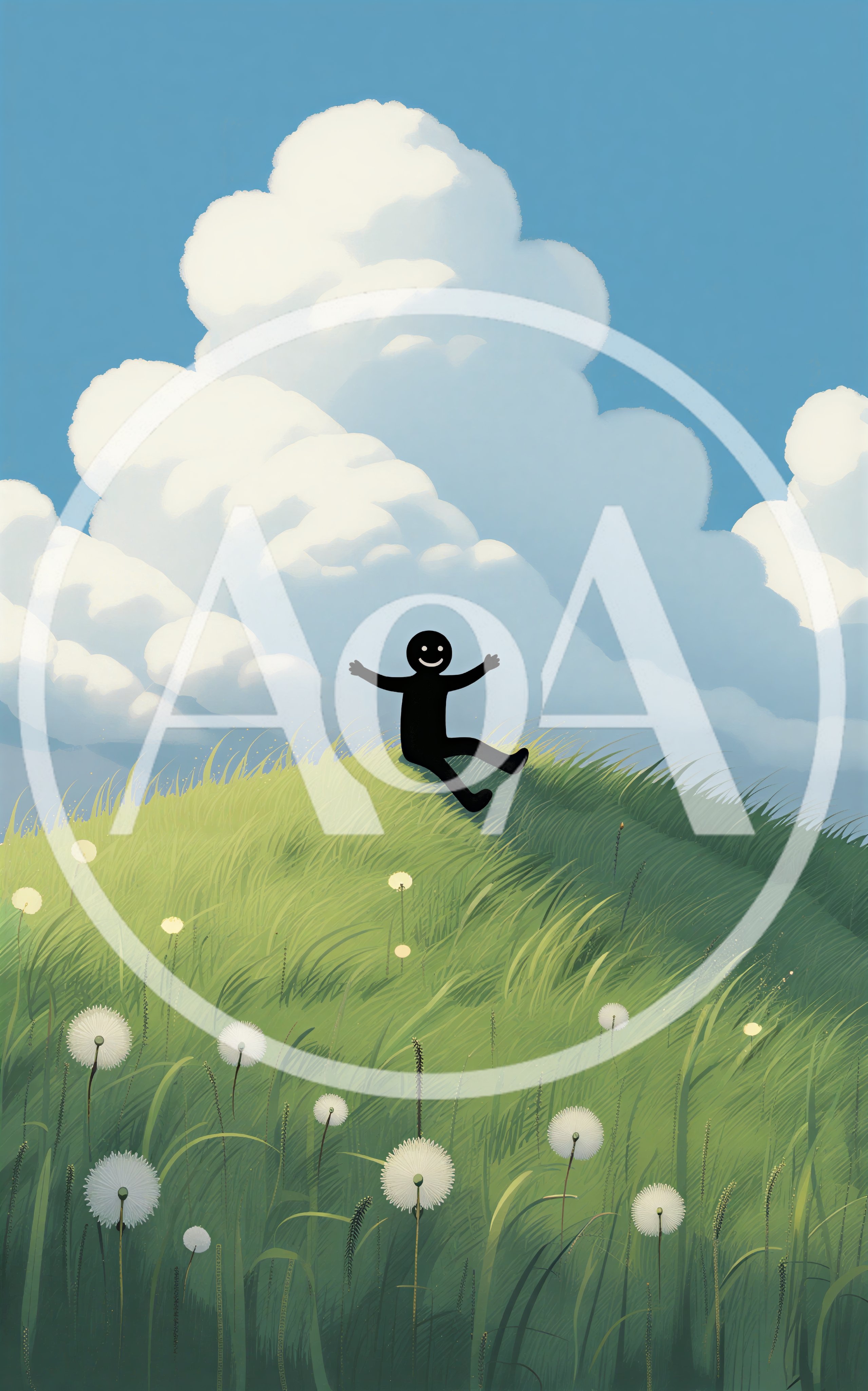 Happy Stick Figure Sitting On A Grassy Hill