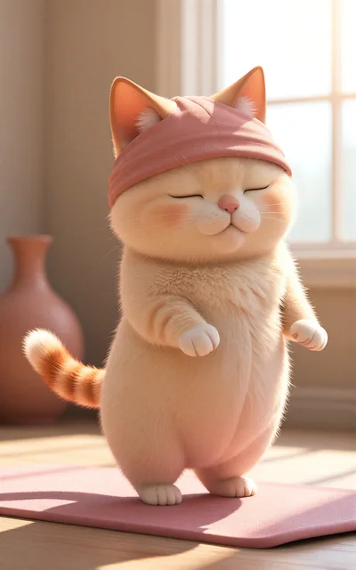 Cute Cartoon Cat Practicing Yoga On A Mat