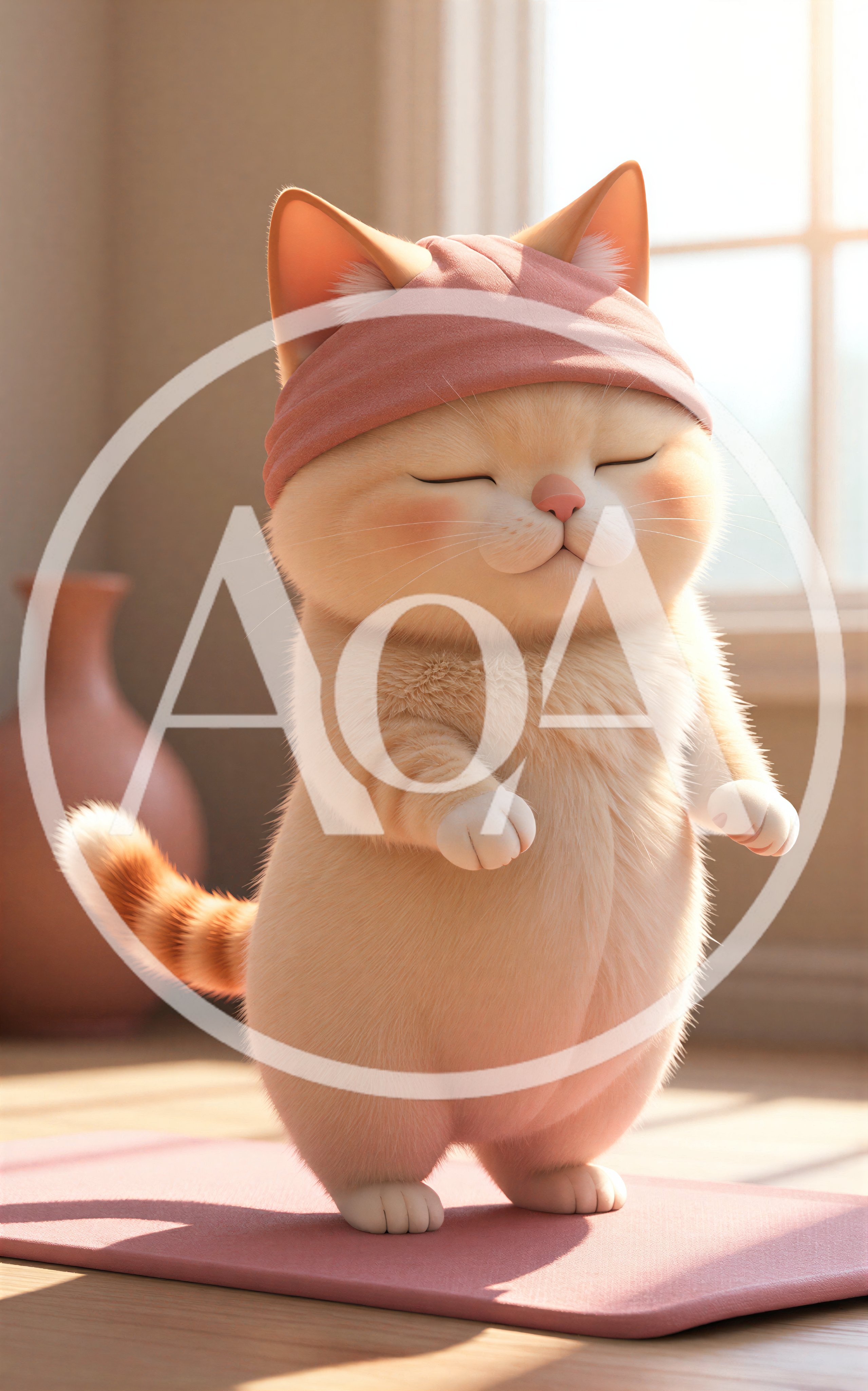 Cute Cartoon Cat Practicing Yoga On A Mat
