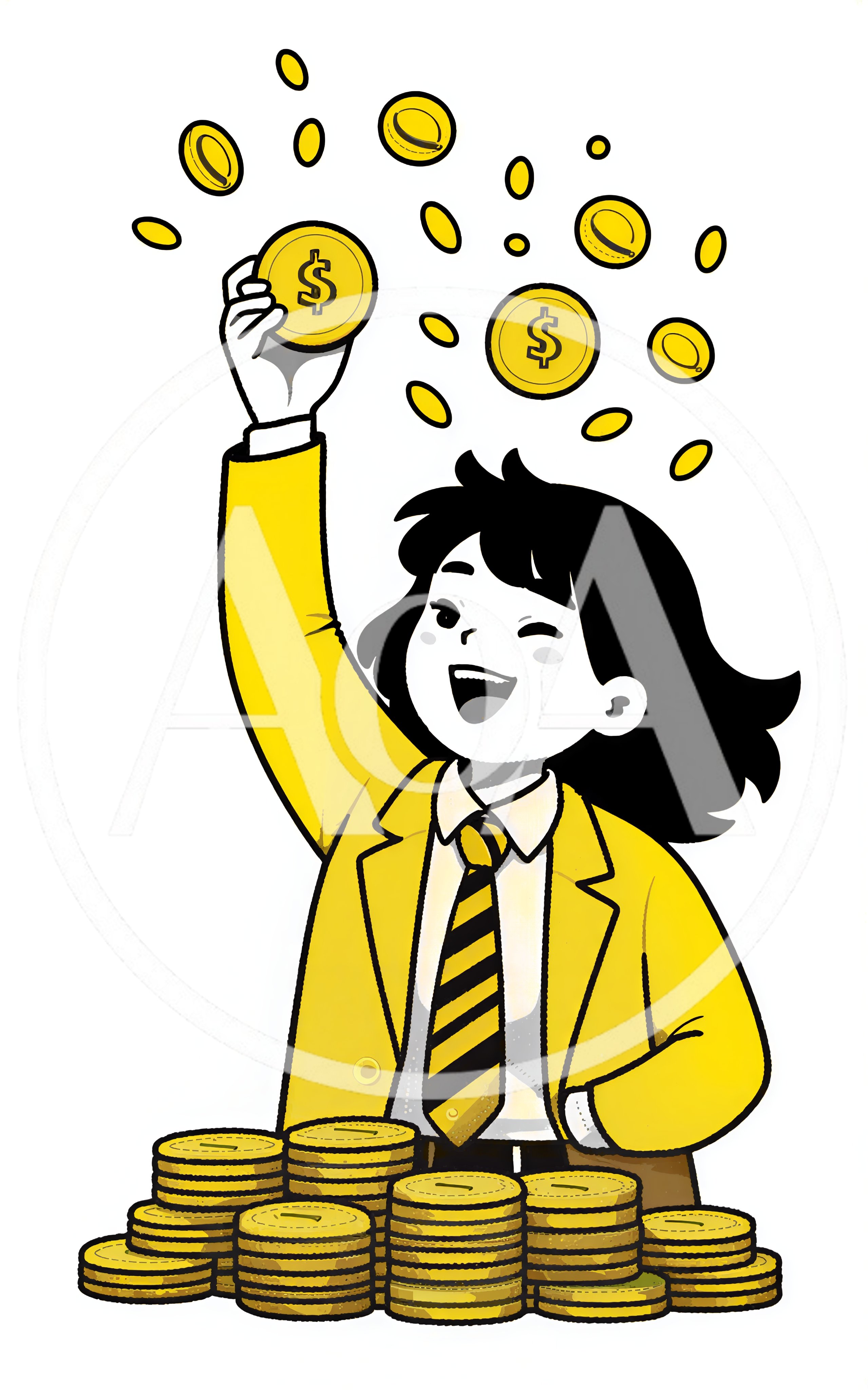 Happy Businesswoman Celebrating Financial Success With Gold Coins