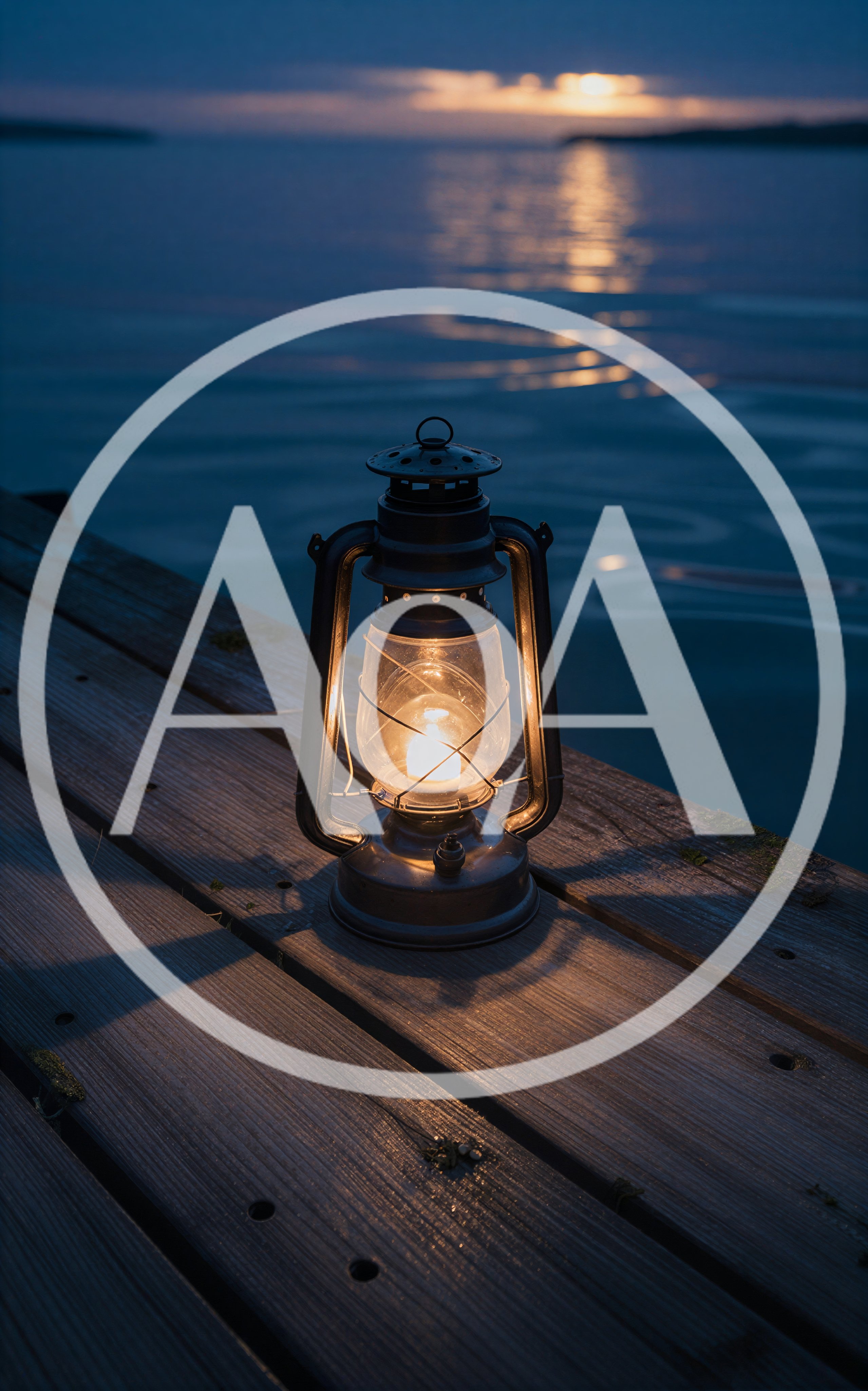 Vintage Oil Lantern Glowing On A Wooden Dock