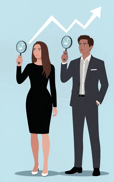 Business Professionals Examining Market Trends With Magnifying Glasses