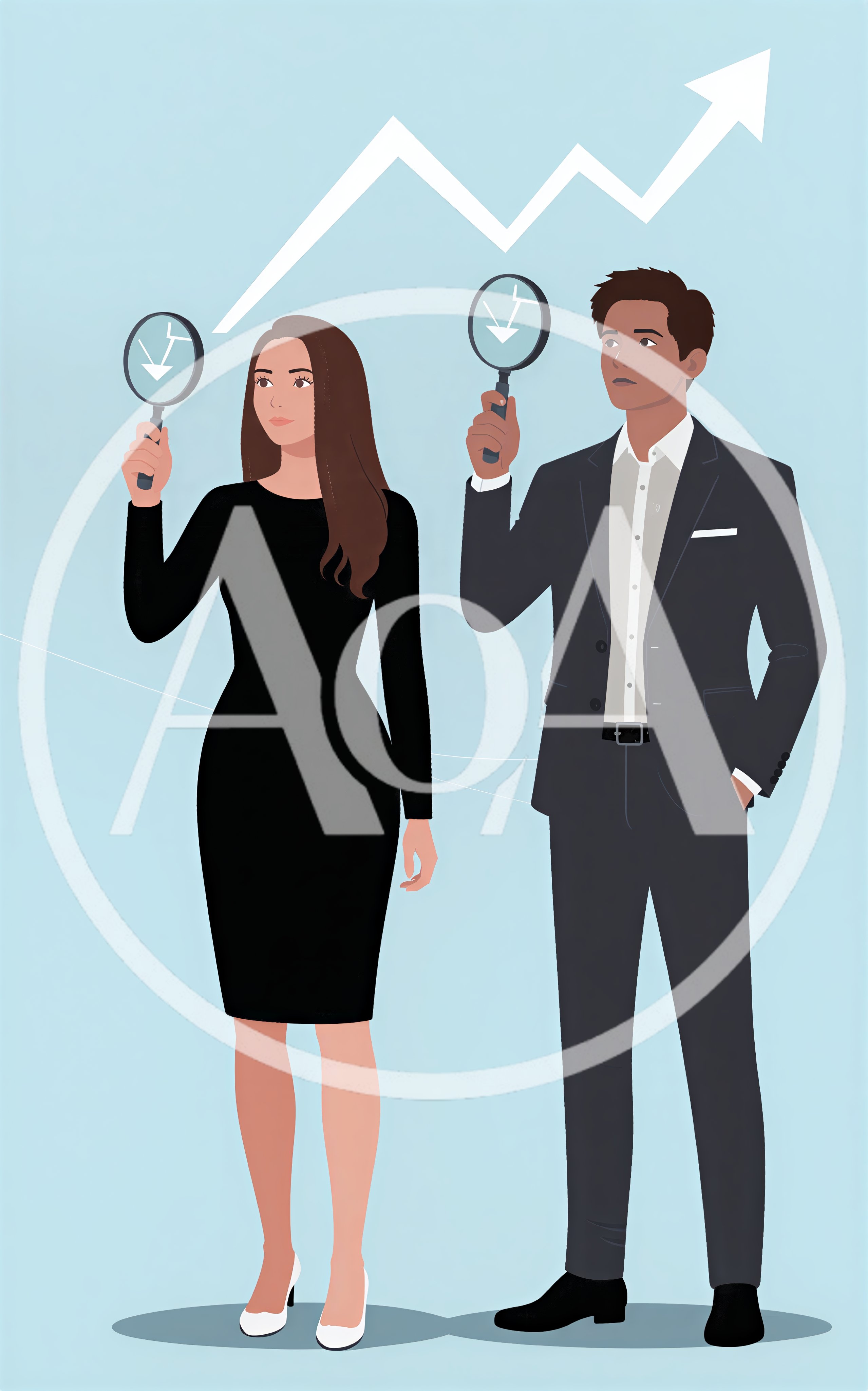Business Professionals Examining Market Trends With Magnifying Glasses