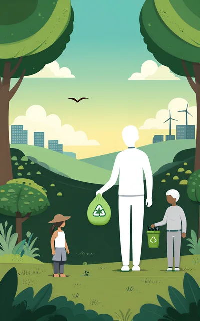 Family Participating In Environmental Cleanup In A Green Landscape