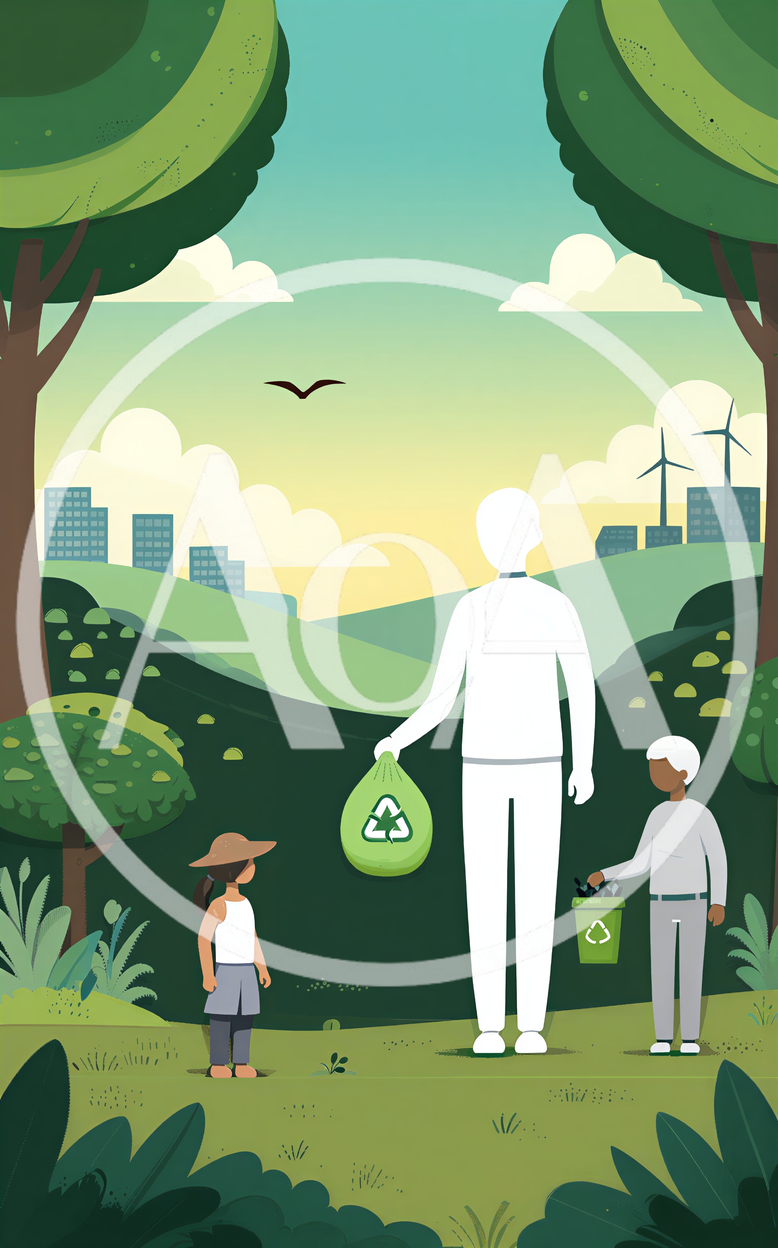 Family Participating In Environmental Cleanup In A Green Landscape