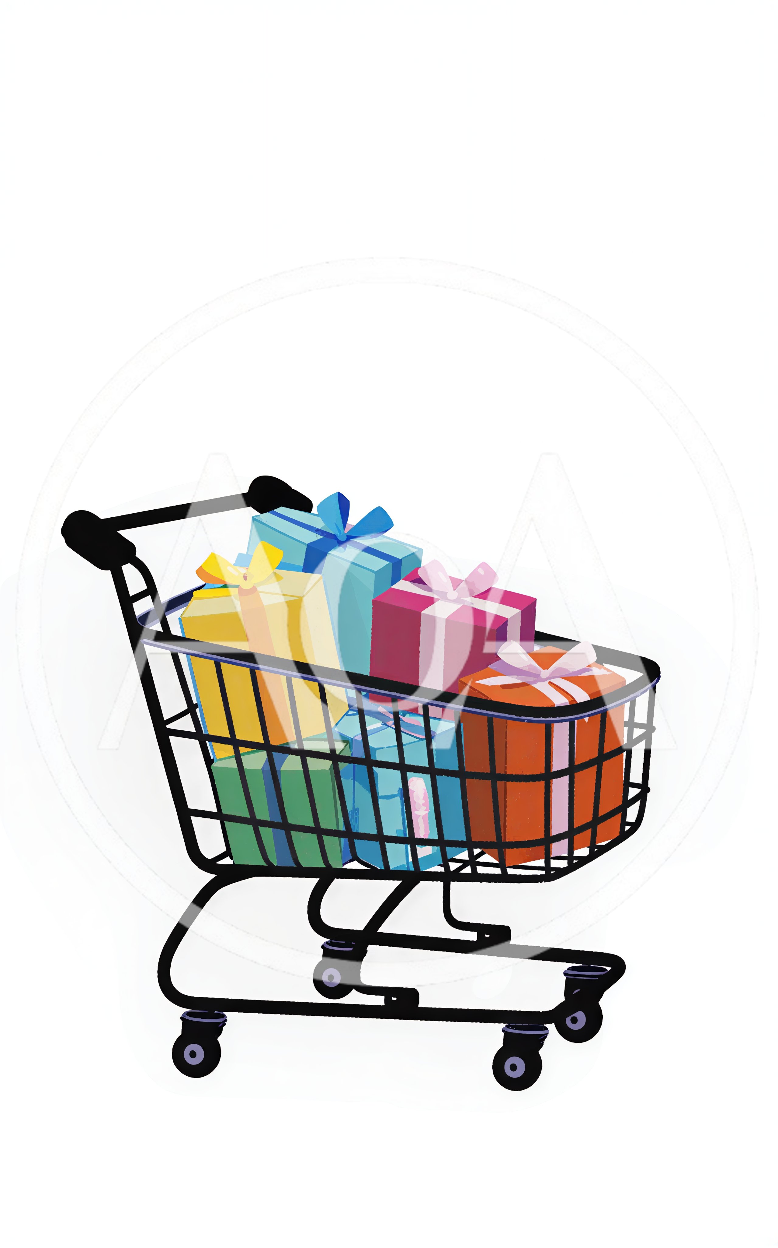 Shopping Cart Filled With Colorful Gift Boxes