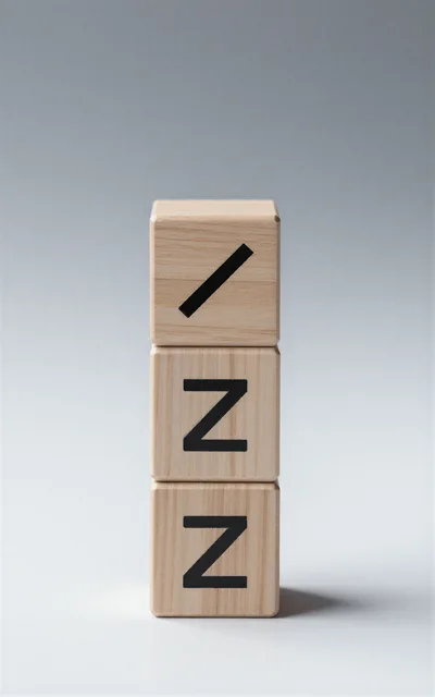 Three Stacked Wooden Blocks With Letter Z And Slash