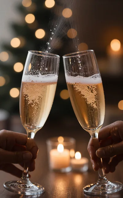 Couple Toasting With Champagne Glasses At Christmas