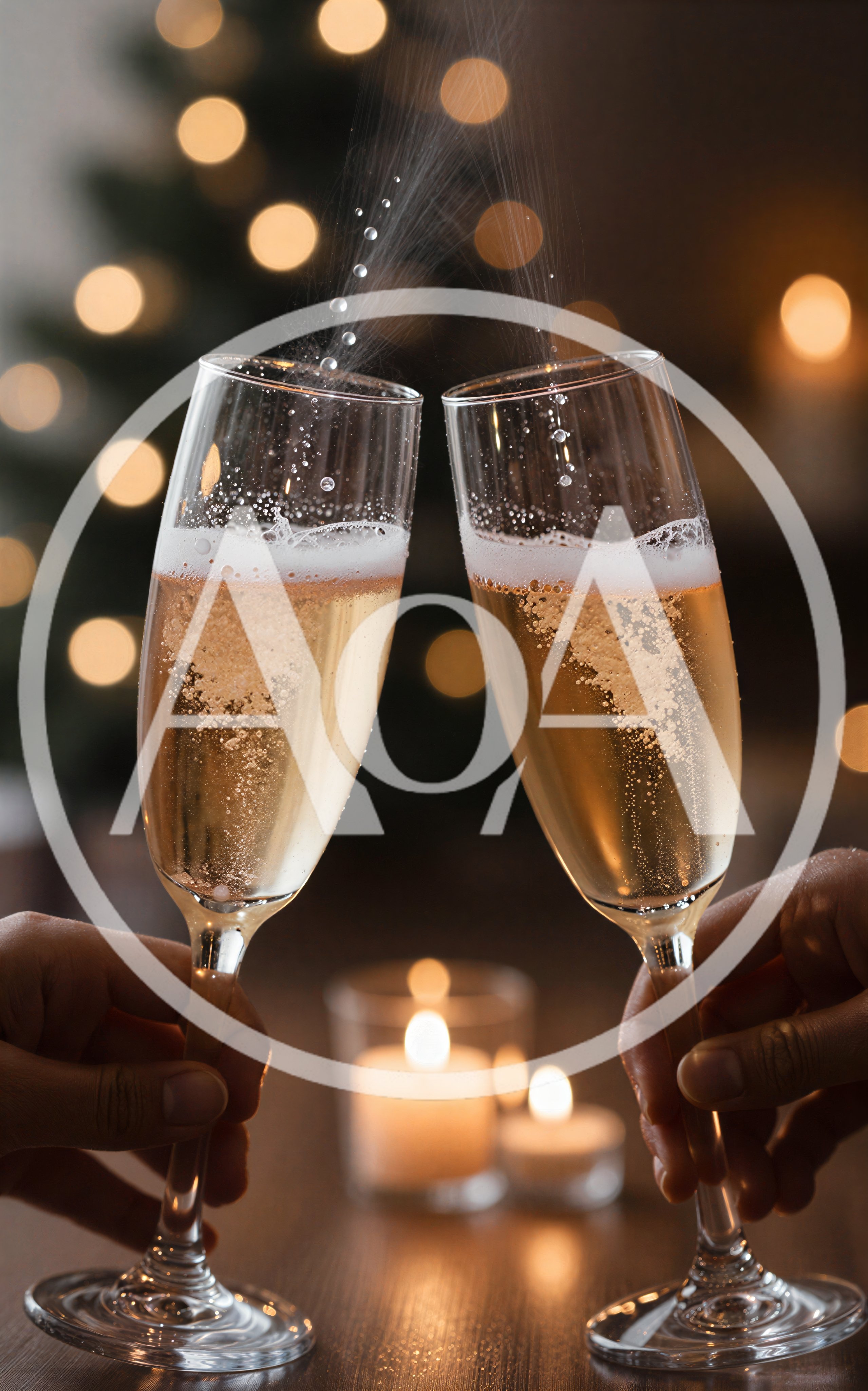 Couple Toasting With Champagne Glasses At Christmas