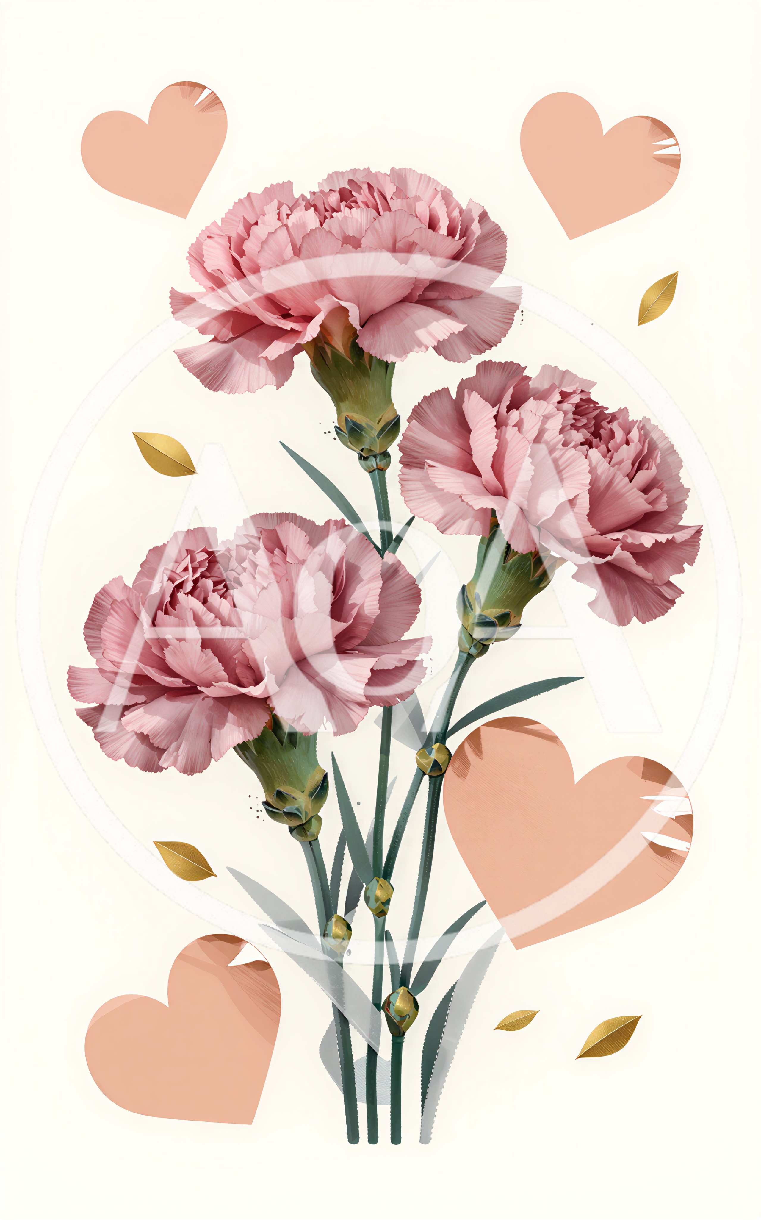 Pink Carnation Flowers With Decorative Hearts