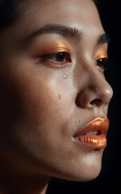 Close Up Portrait Of Woman With Metallic Gold Makeup