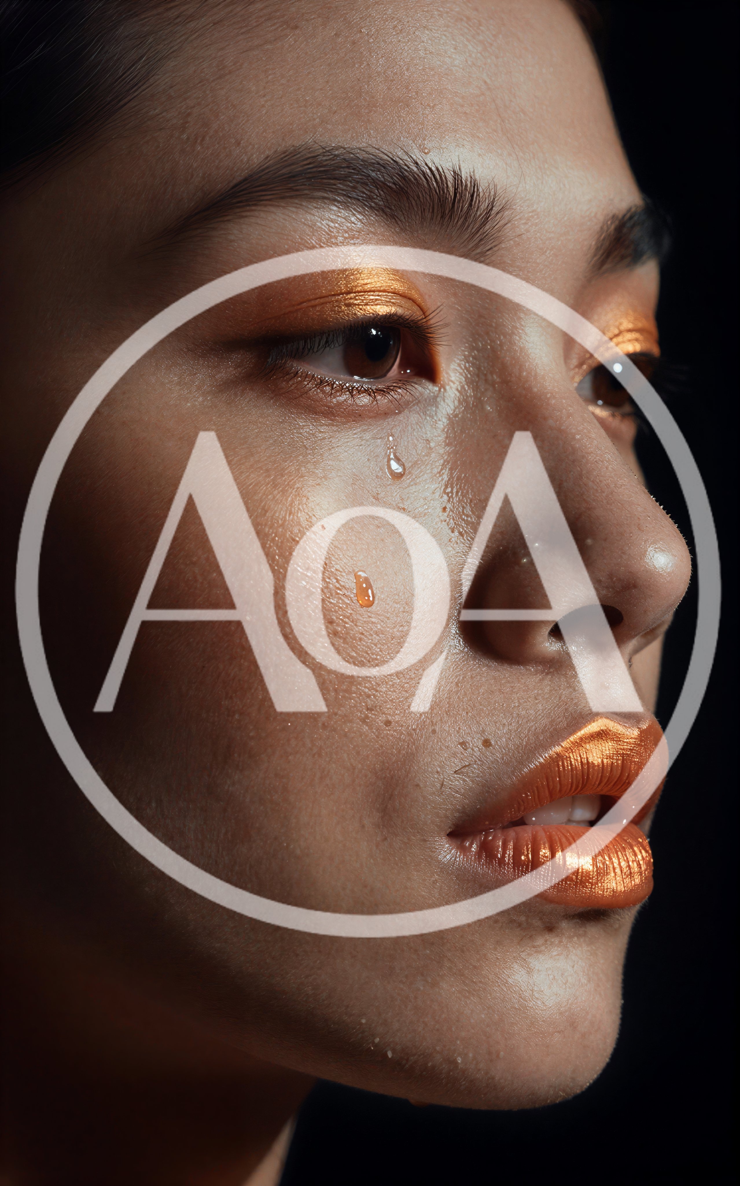 Close Up Portrait Of Woman With Metallic Gold Makeup