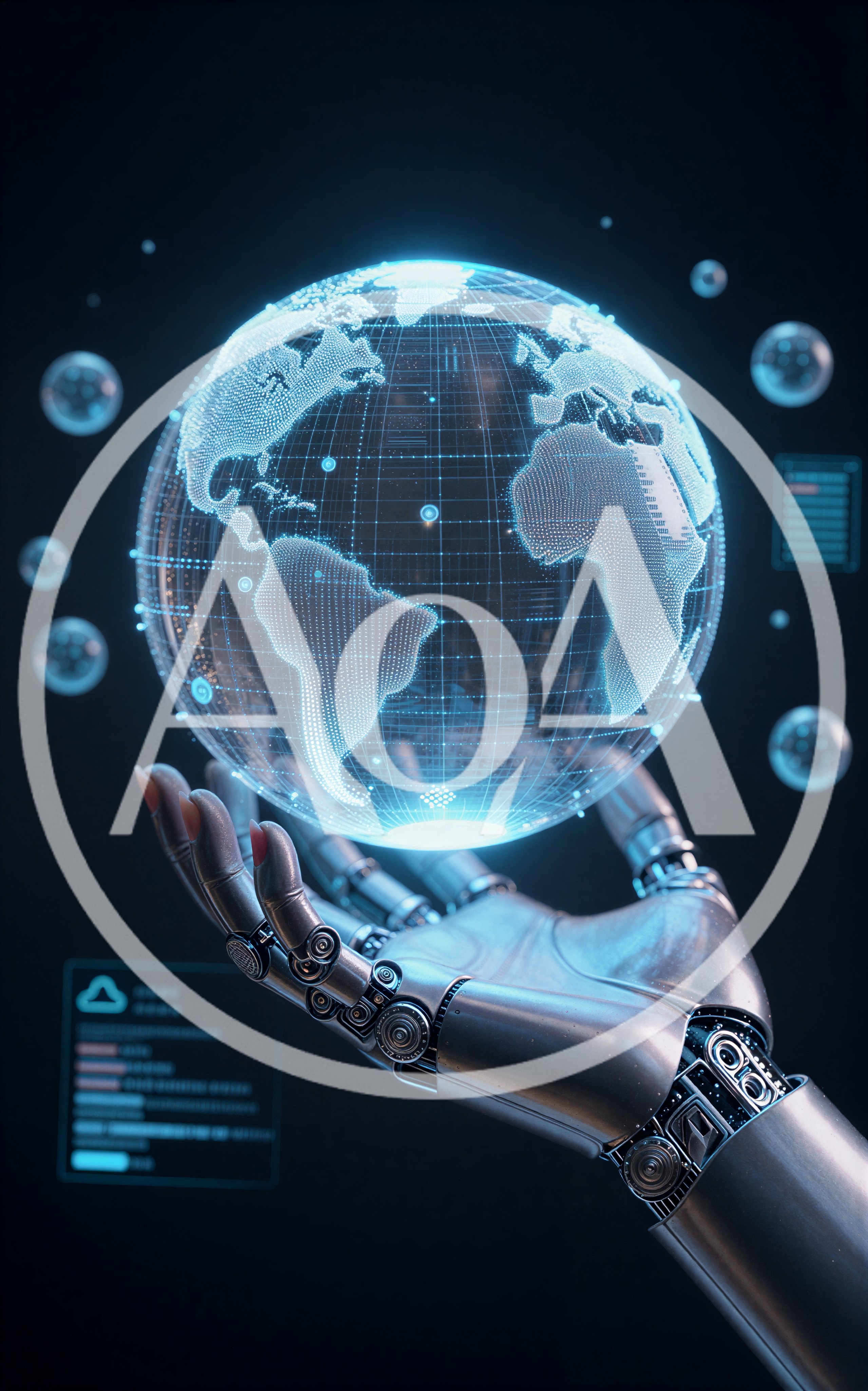 Robotic Hand Holding A Glowing Digital Earth Globe