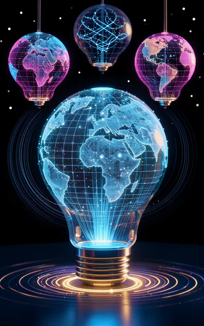 Digital Globe Inside Glowing Light Bulb Concept
