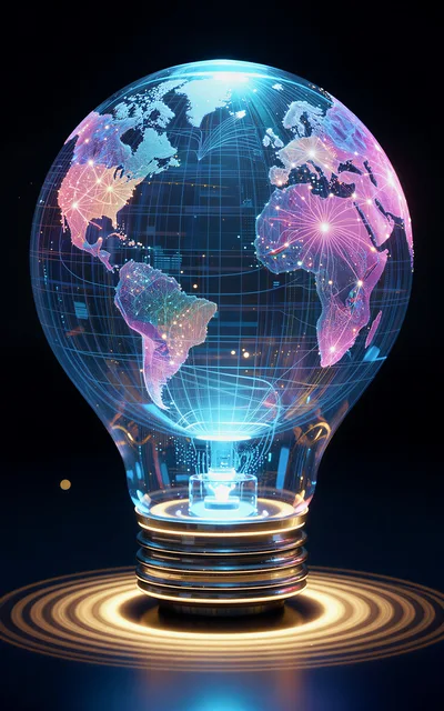 Digital Earth Globe Inside A Glowing Light Bulb