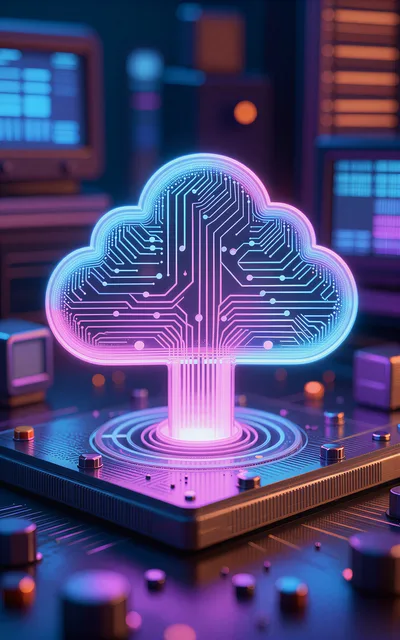 Glowing Digital Cloud Computing Circuit Board Concept
