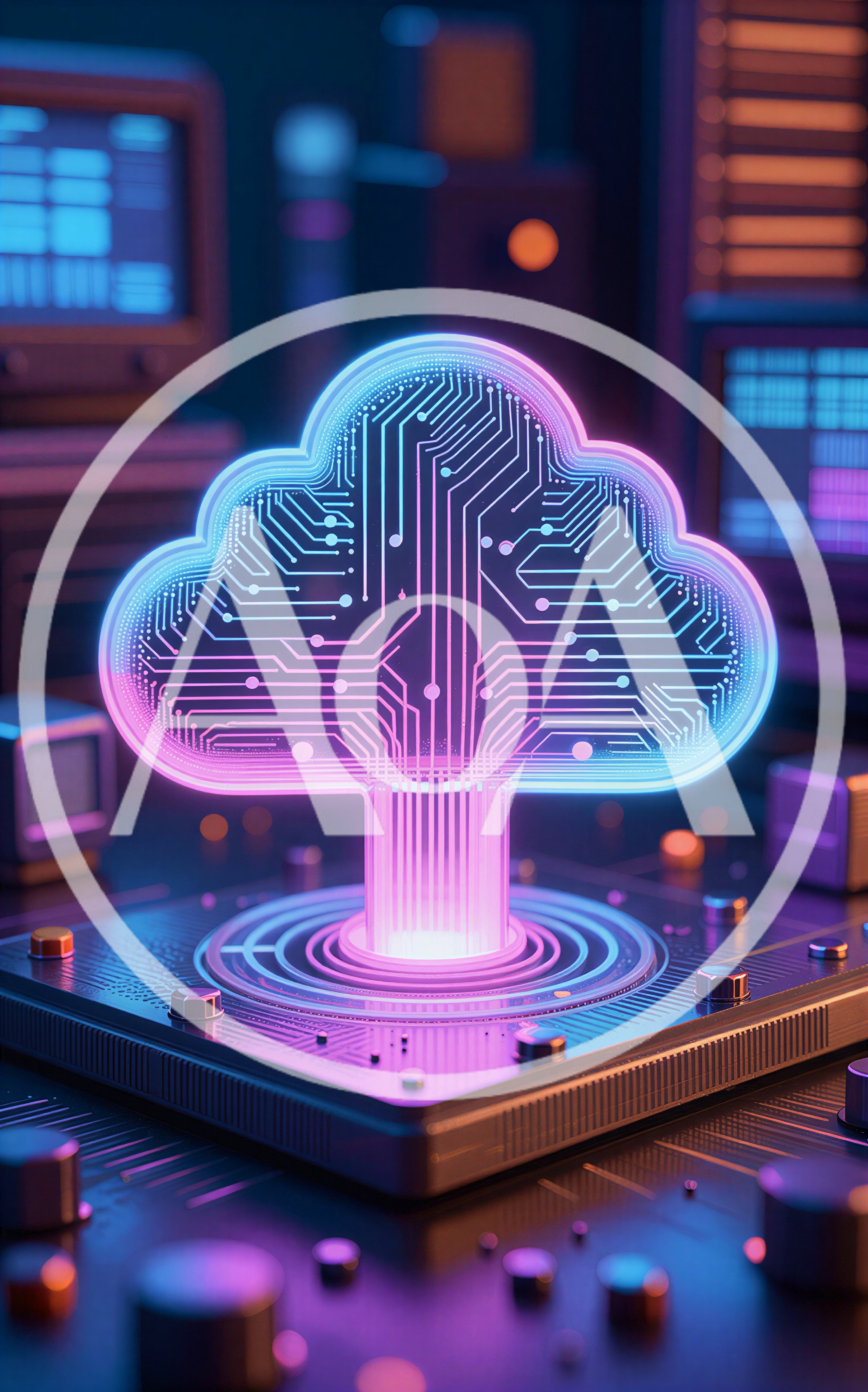 Glowing Digital Cloud Computing Circuit Board Concept