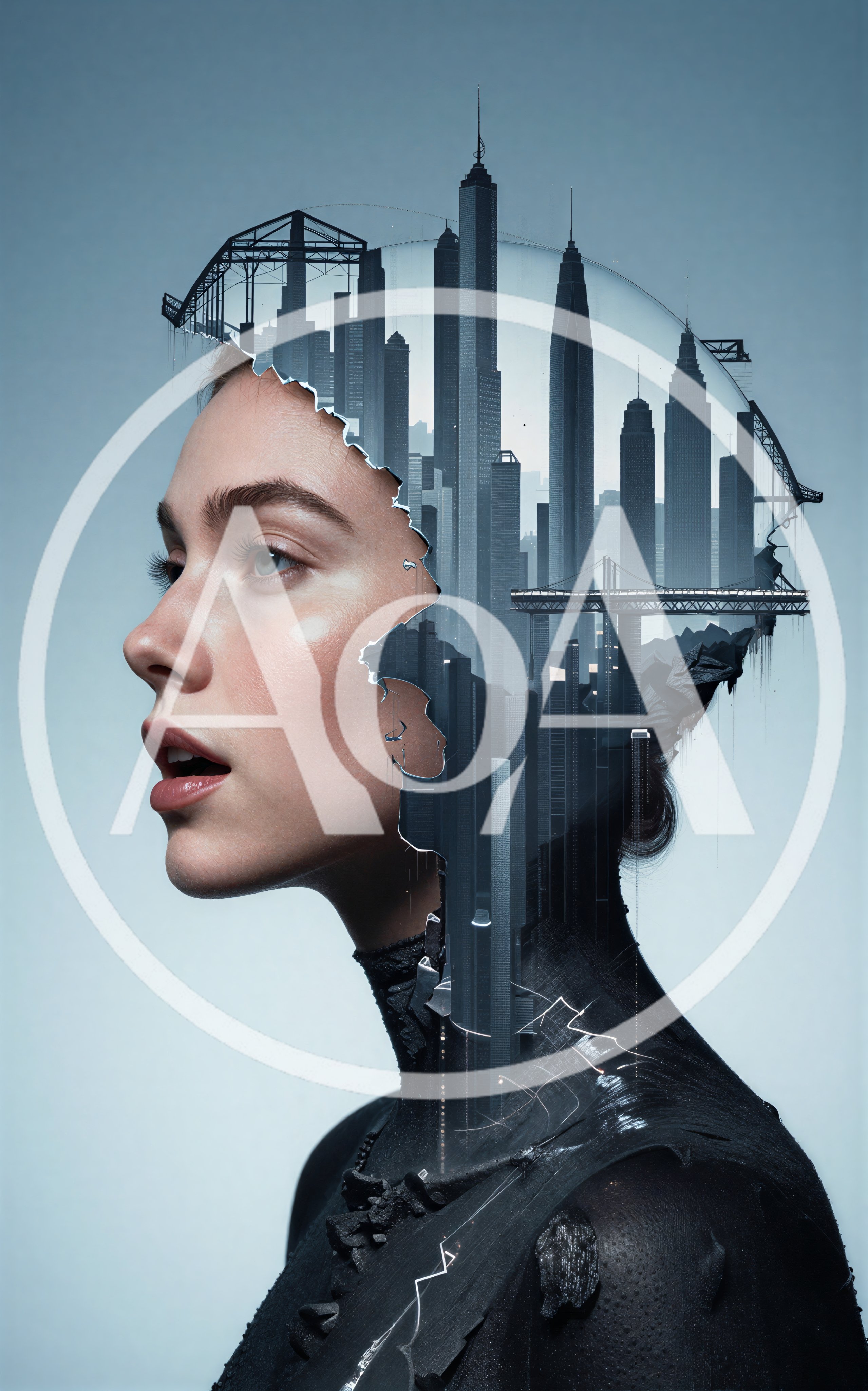 Surreal Double Exposure Portrait Of A Woman And Cityscape