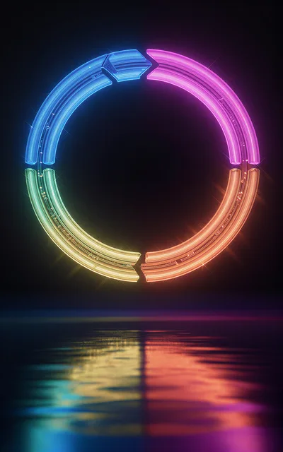 Glowing Neon Circular Ring With Four Colored Segments