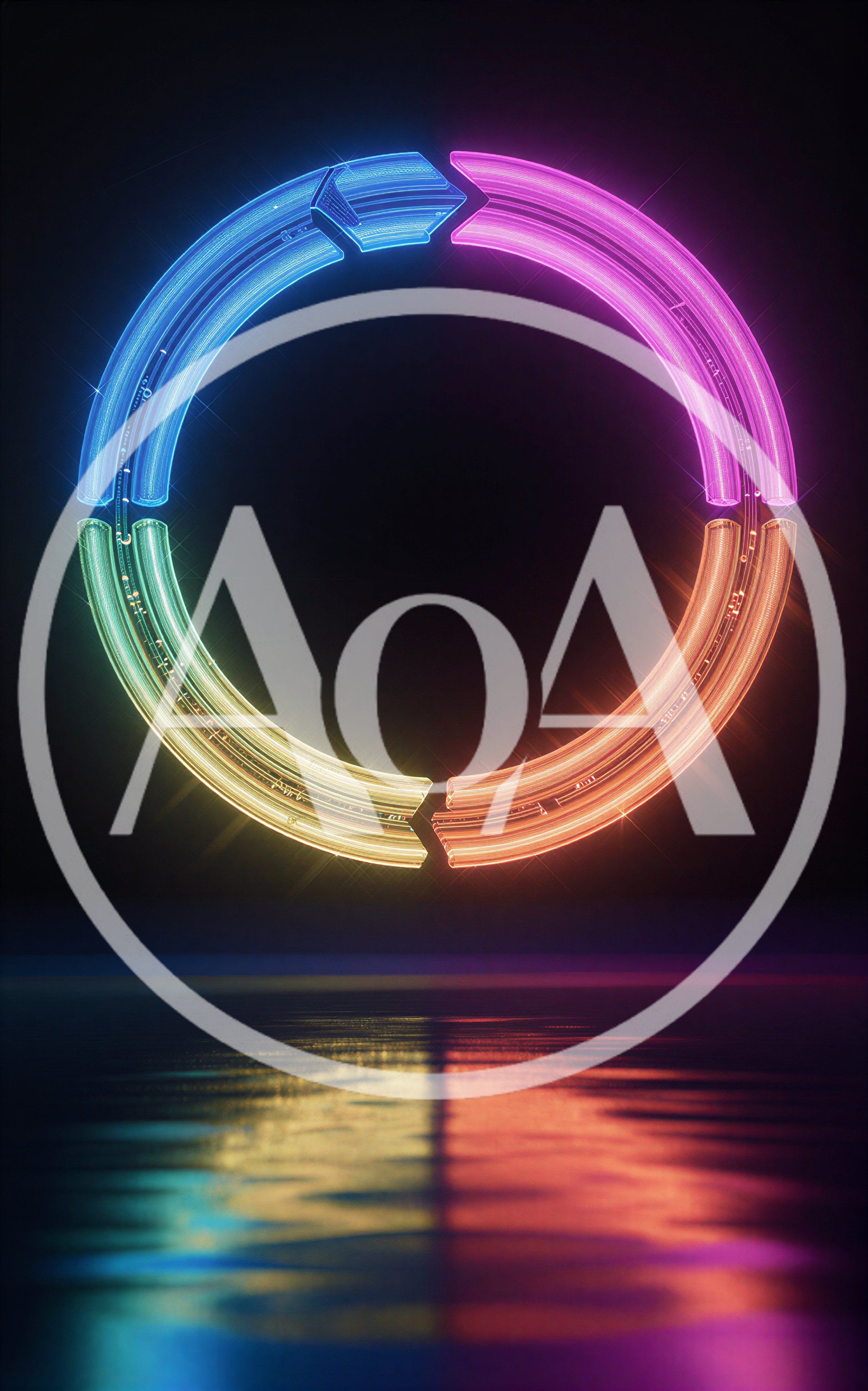 Glowing Neon Circular Ring With Four Colored Segments