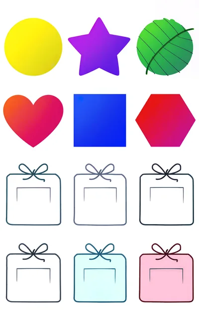 Set Of Colorful Geometric Shapes And Gift Icons
