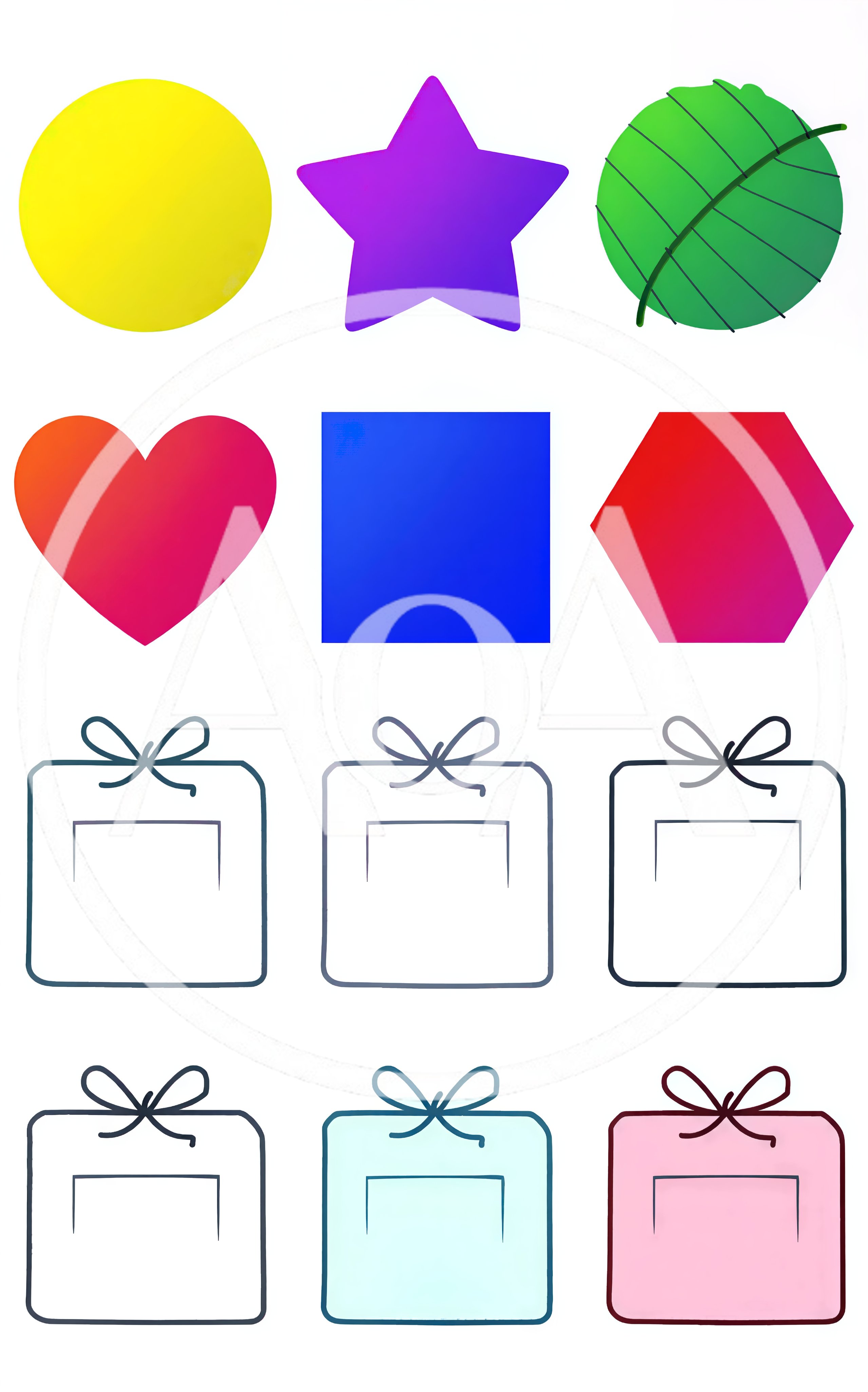 Set Of Colorful Geometric Shapes And Gift Icons