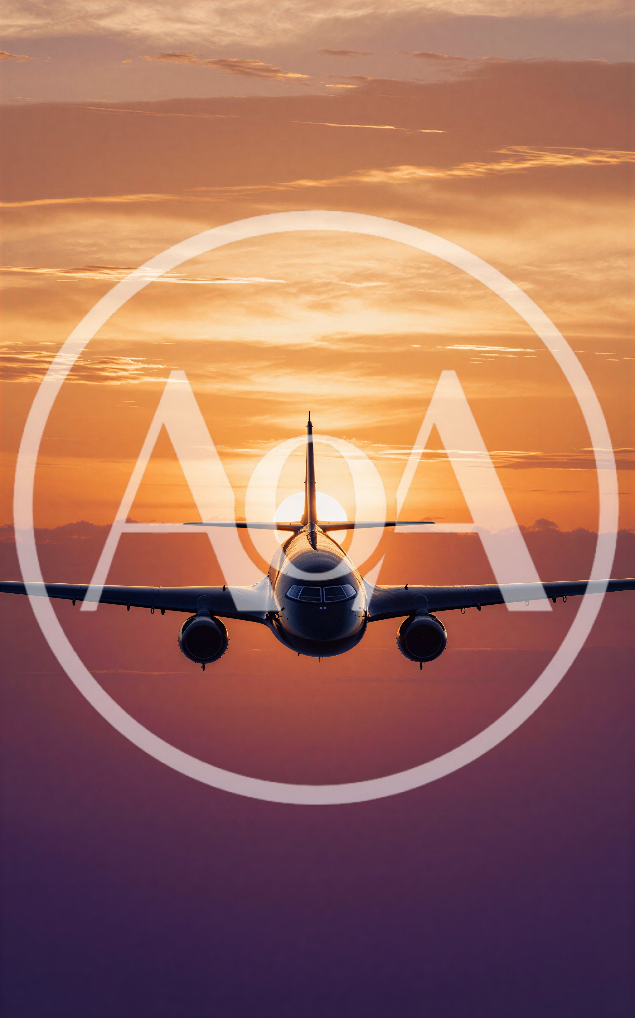 Commercial Airplane Flying Towards The Setting Sun