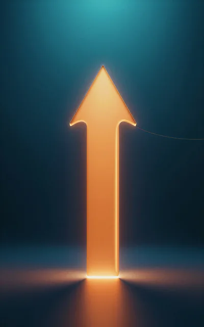 Glowing Orange Arrow Pointing Upward On Dark Background