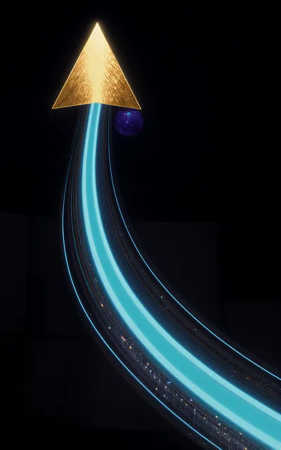 Abstract Golden Arrow With Glowing Blue Light Trail