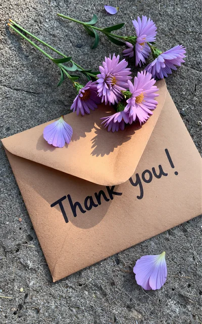 Purple Aster Flowers With Thank You Envelope
