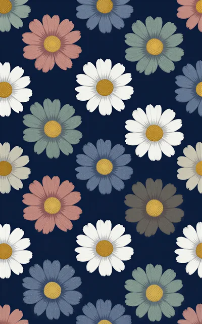 Seamless Pattern of Colorful Daisy Flowers