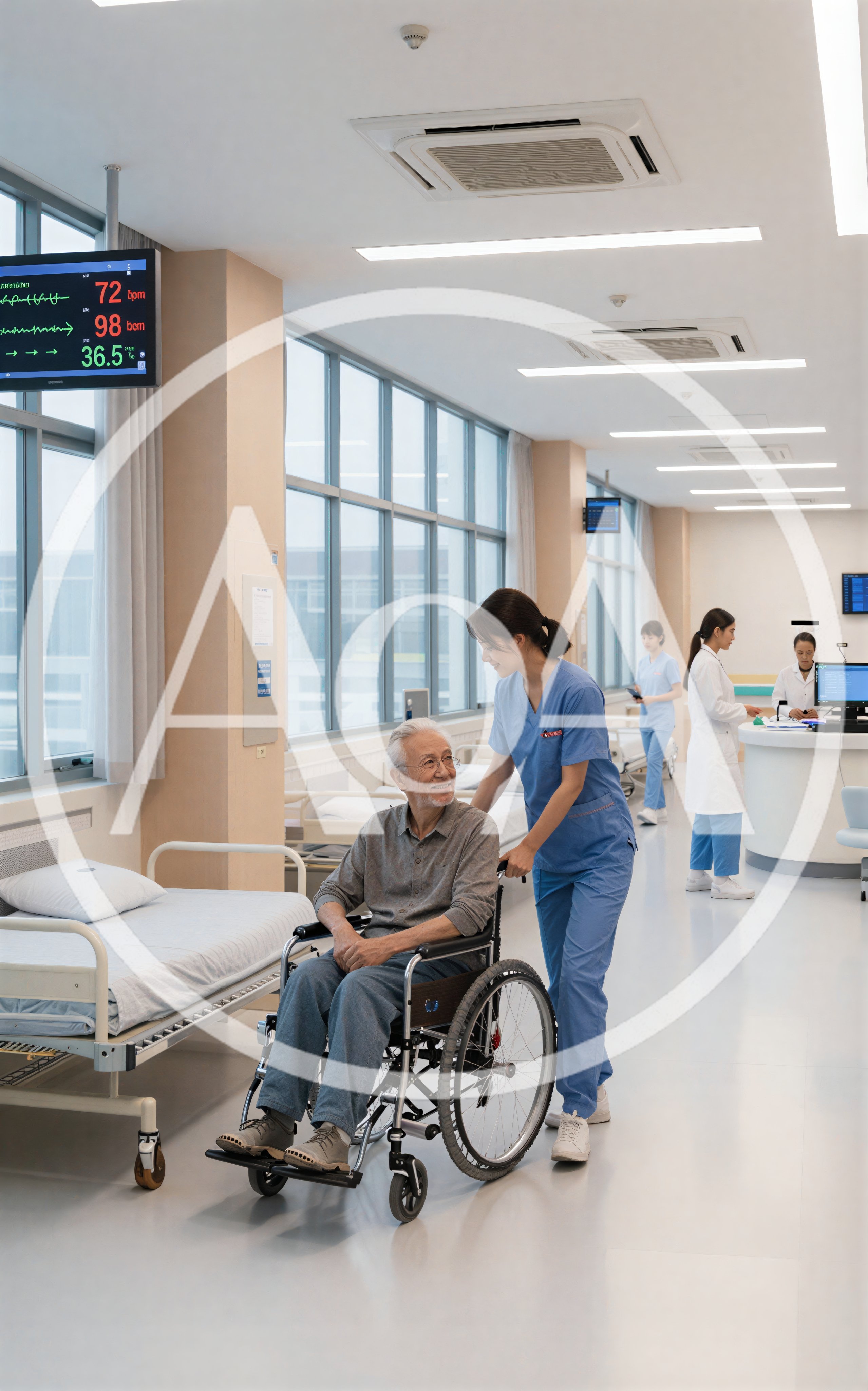 Nurse Assisting Elderly Patient In Hospital Wheelchair