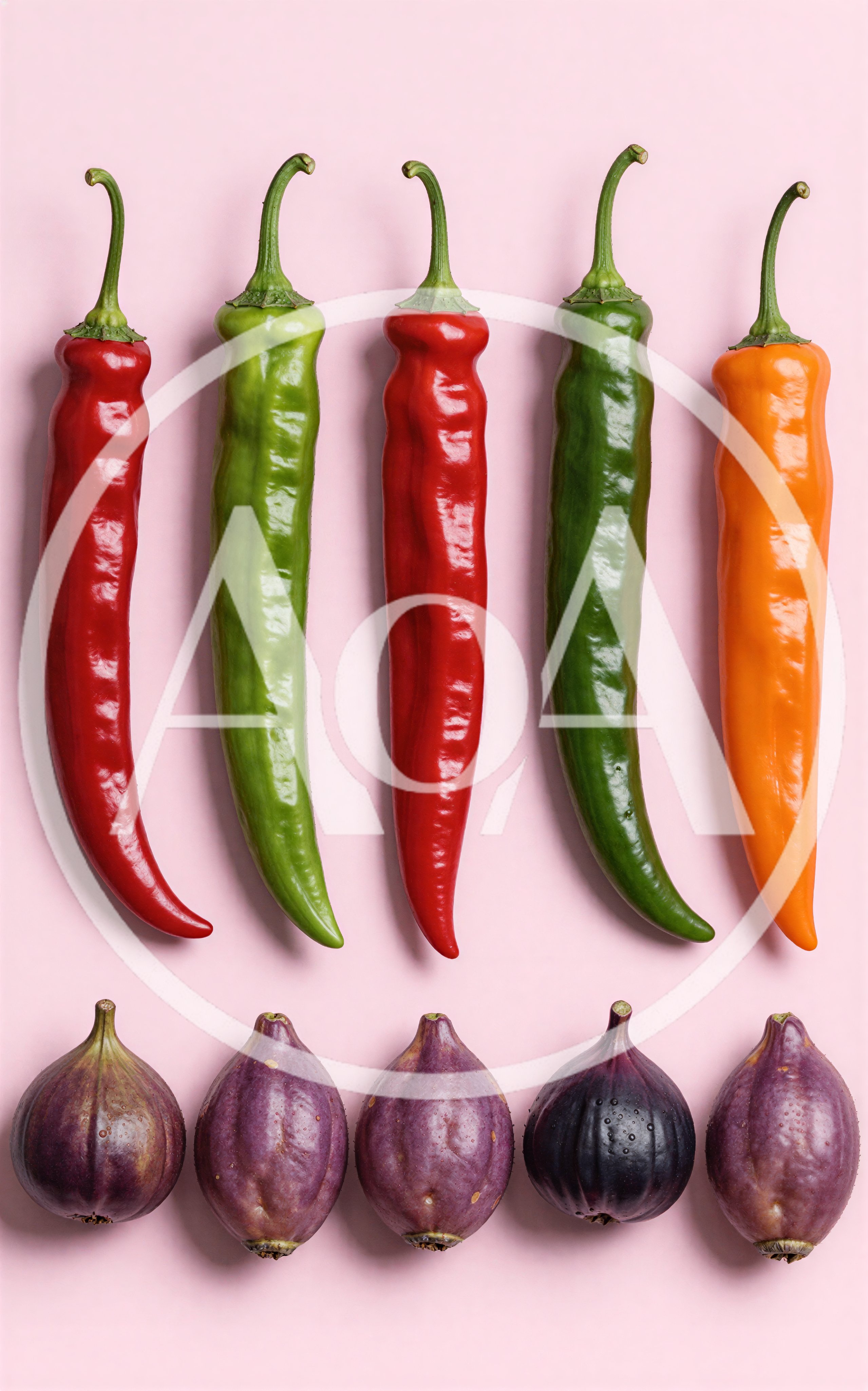 Fresh Chili Peppers And Figs On Pink Background