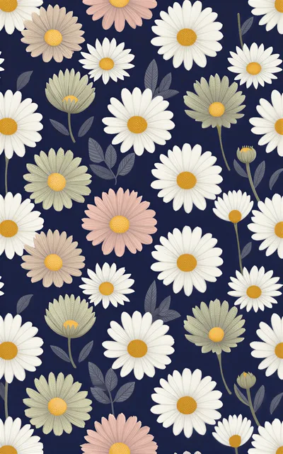 Seamless Pattern Of Hand Drawn Daisy Flowers