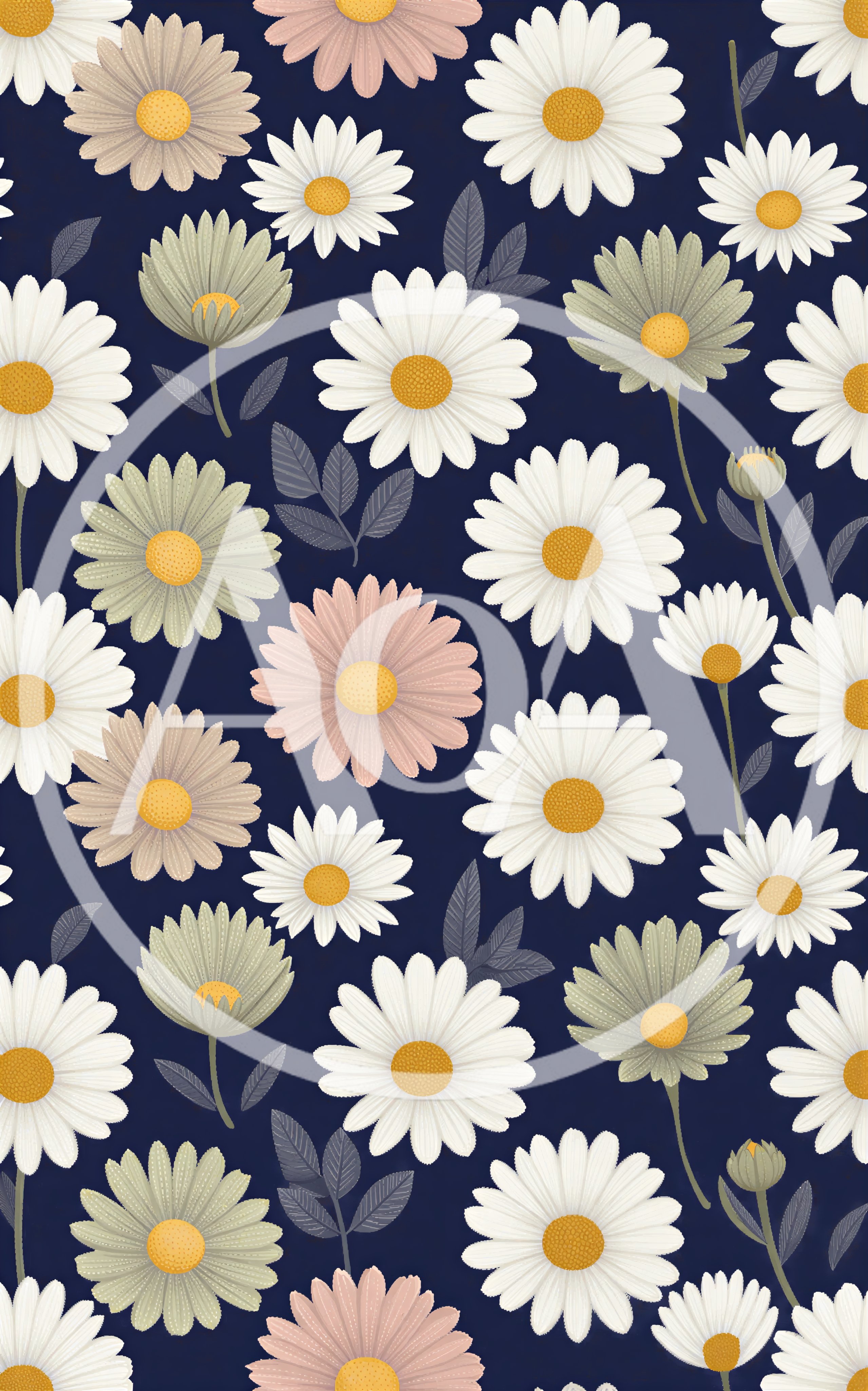 Seamless Pattern Of Hand Drawn Daisy Flowers