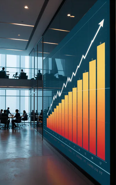 Business Professionals Working In Modern Office With Data Visualization