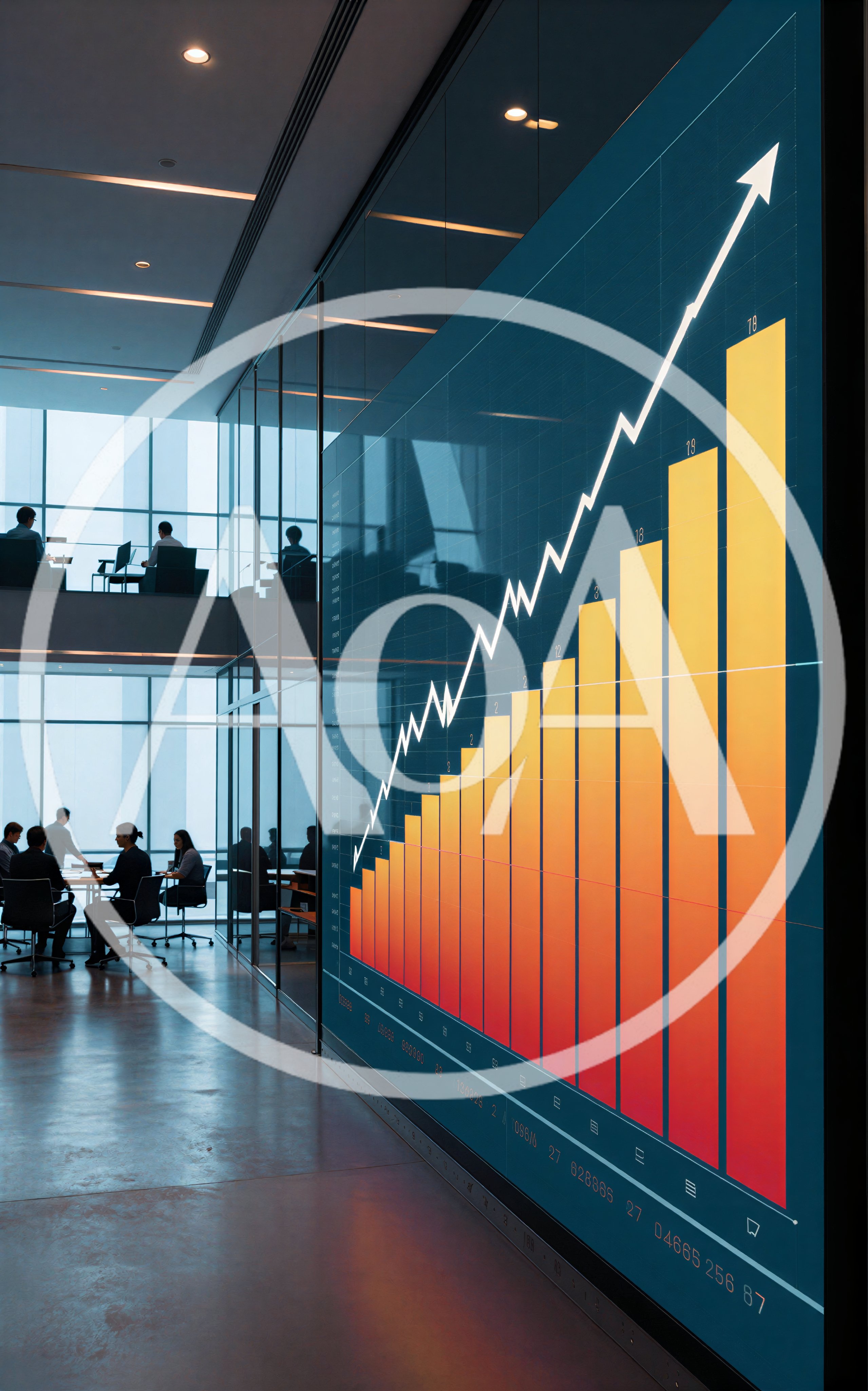 Business Professionals Working In Modern Office With Data Visualization