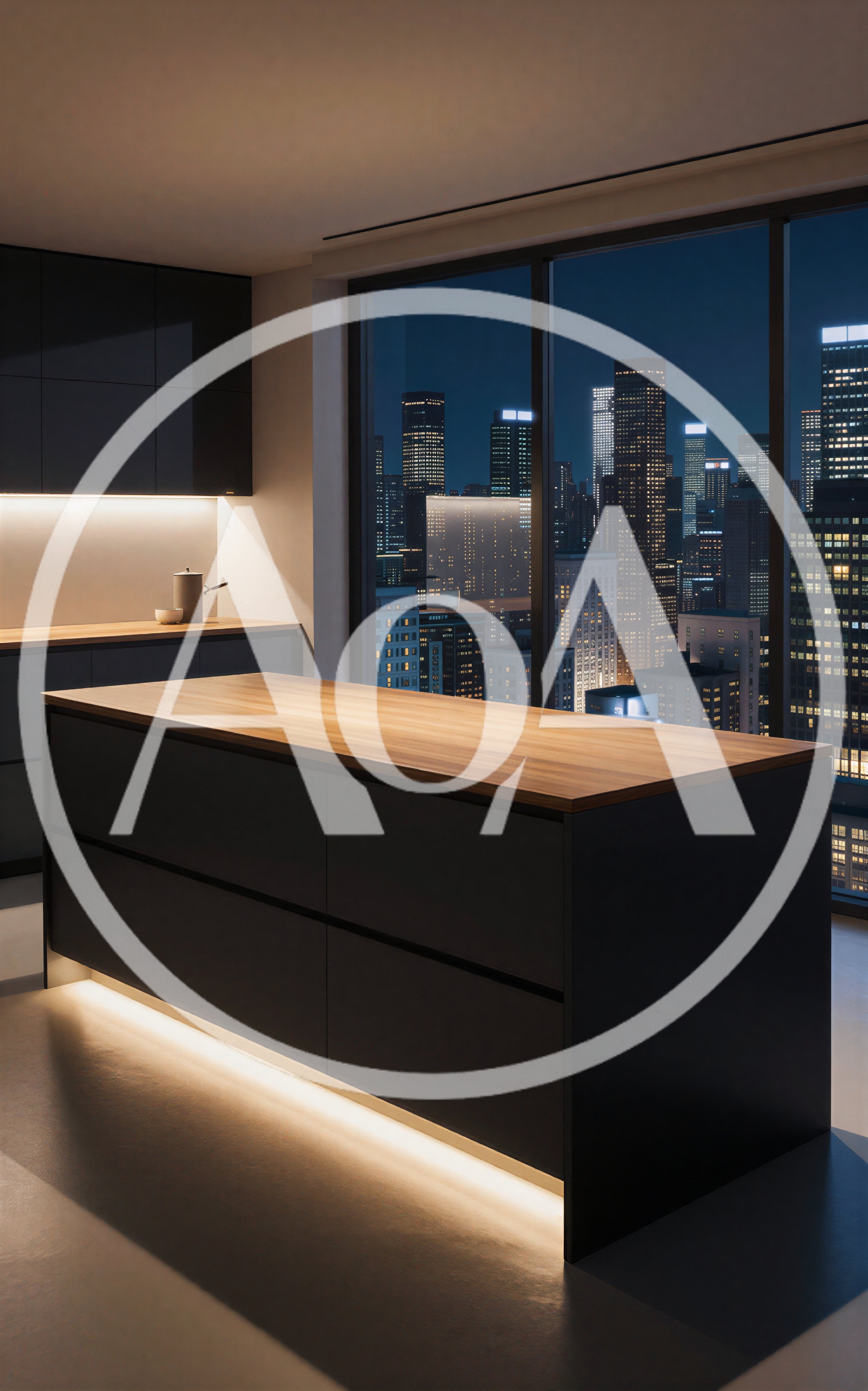 Modern Kitchen Island With City Skyline View