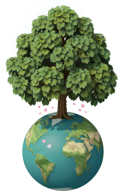 Large Green Tree Growing From Planet Earth