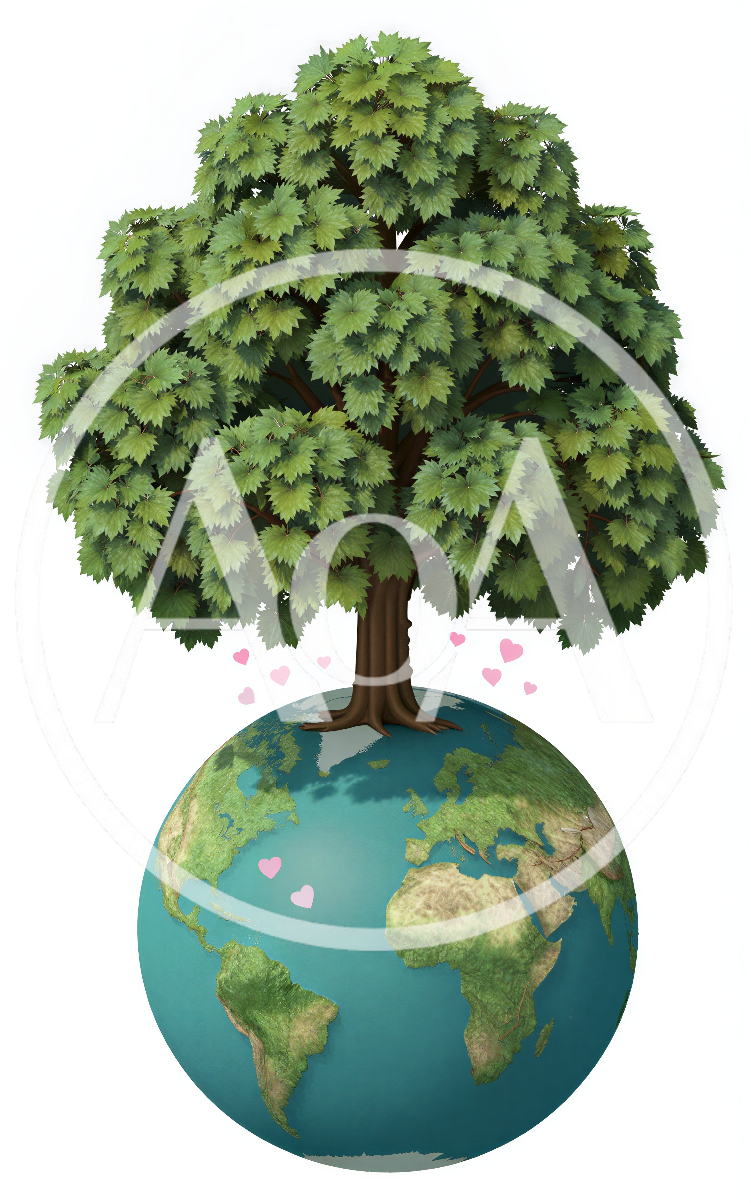Large Green Tree Growing From Planet Earth
