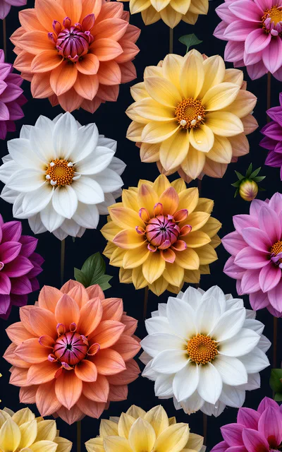 Vibrant Dahlia Flowers Pattern On Dark Background